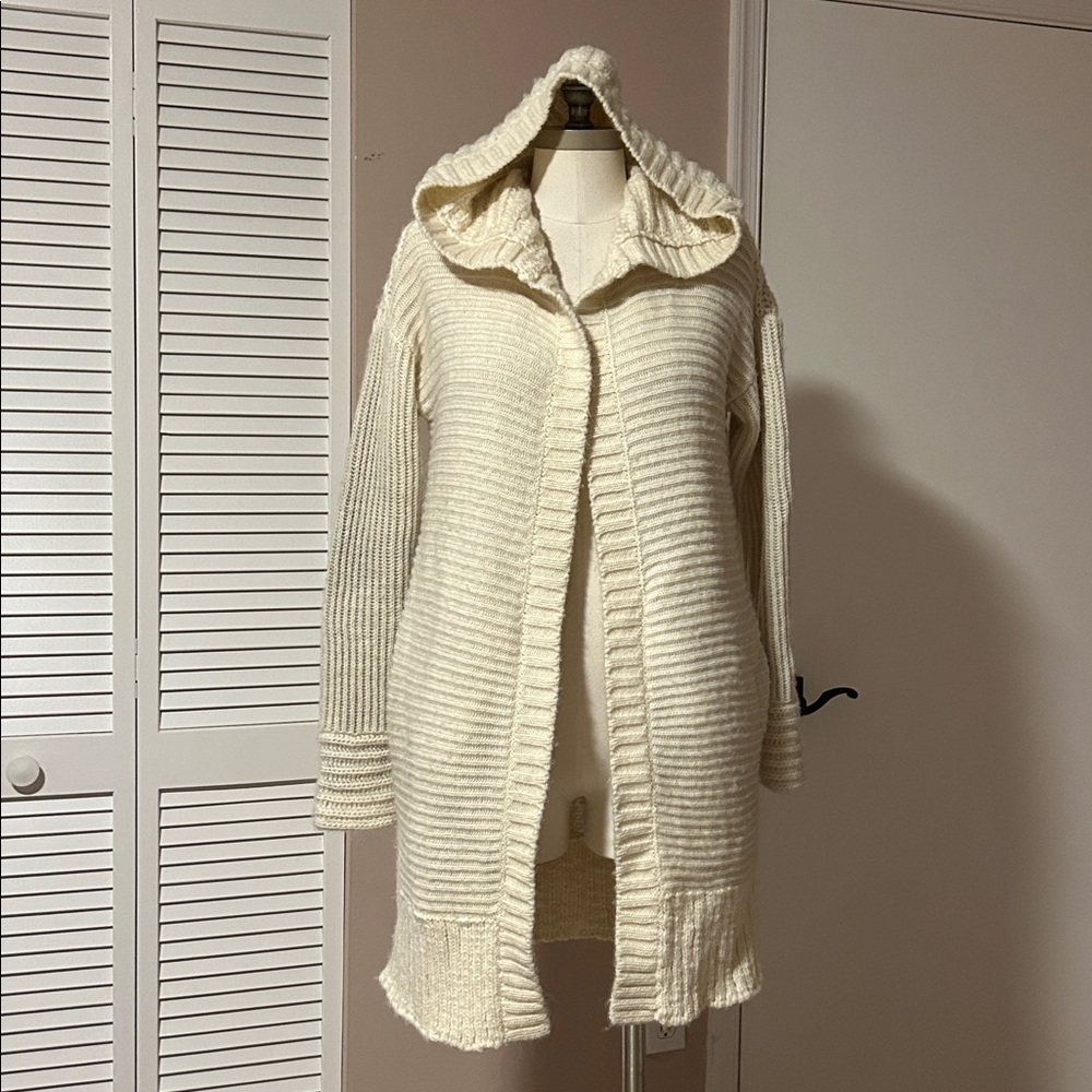 Banana Republic Hooded Open Cardigan wool blend Cream size XS